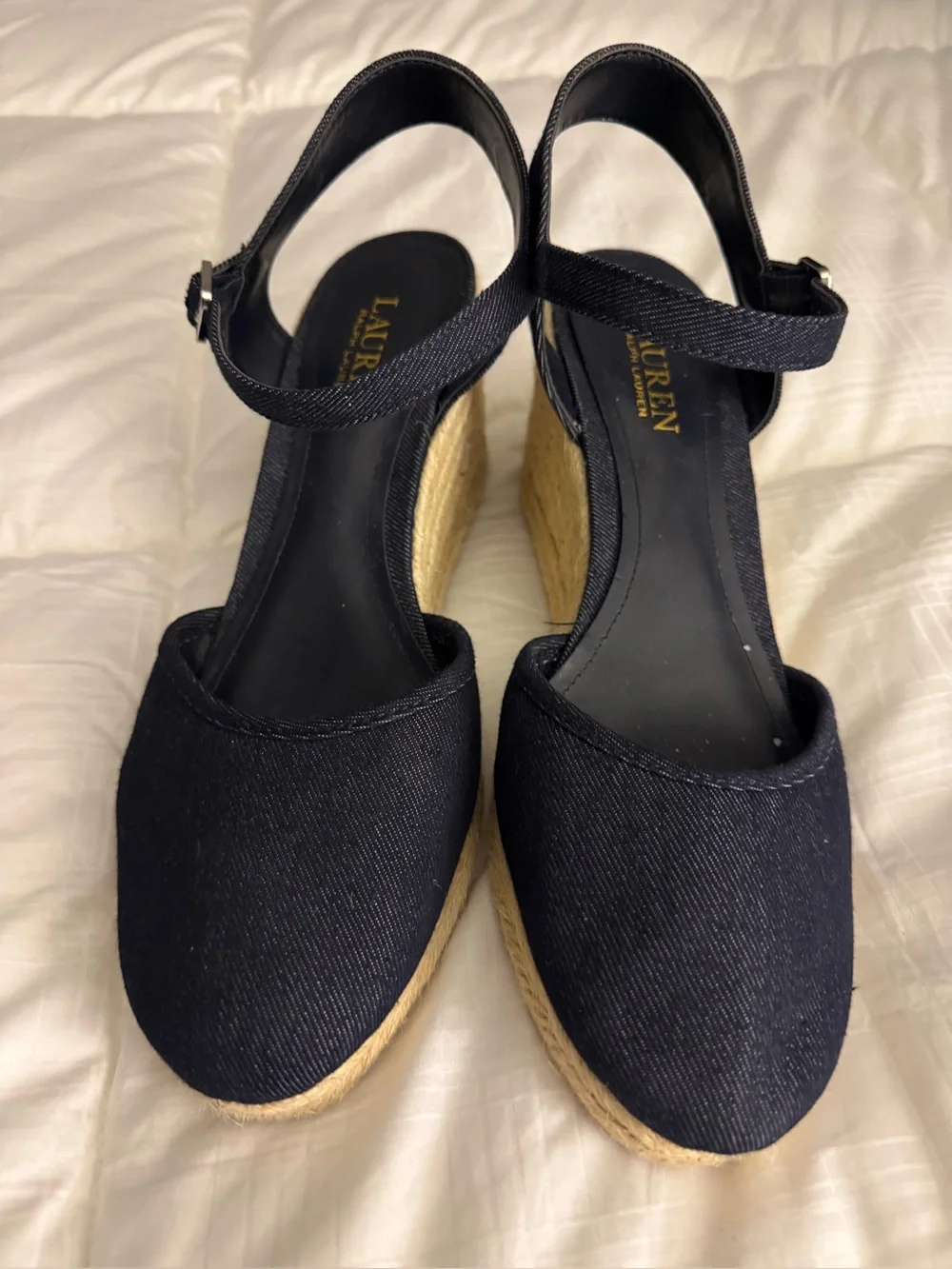 Lauren Ralph Lauren Navy/Denim Canvas Espadrille Wedge Sandals Size 10 NWT